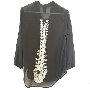 Sheer Black Long Sleeve Spine Blouse
